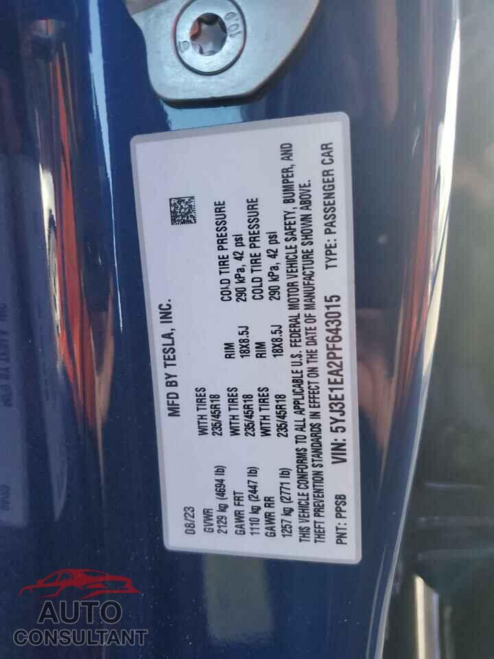 TESLA MODEL 3 2023 - 5YJ3E1EA2PF643015