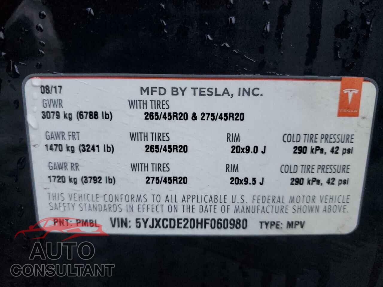 TESLA MODEL X 2017 - 5YJXCDE20HF060980