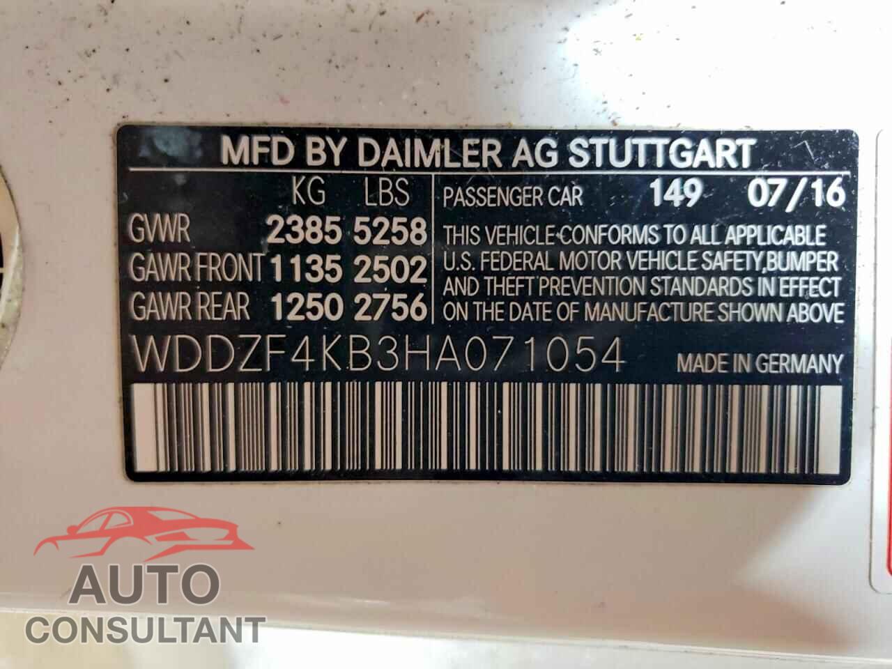 MERCEDES-BENZ E-CLASS 2017 - WDDZF4KB3HA071054