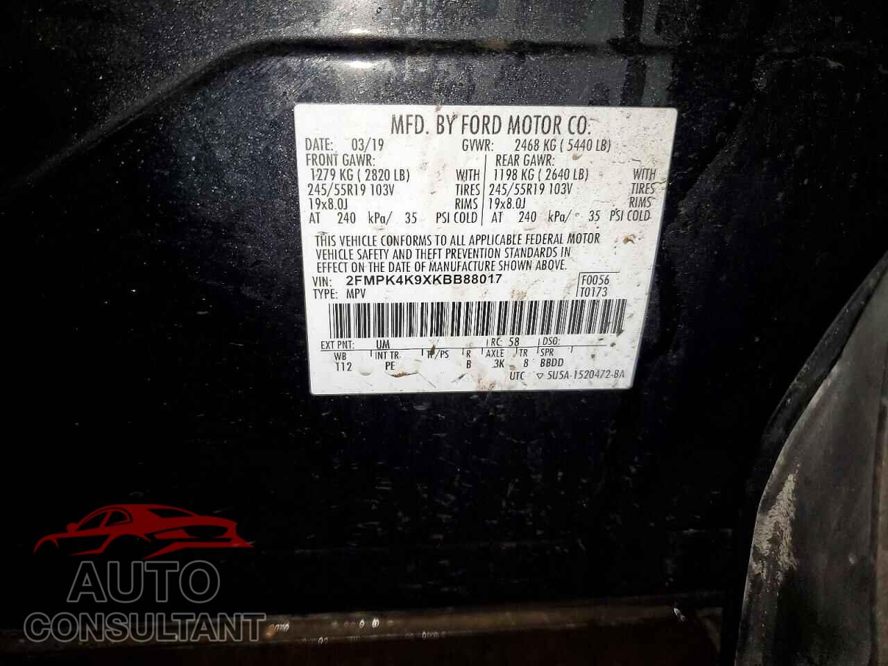 FORD EDGE 2019 - 2FMPK4K9XKBB88017