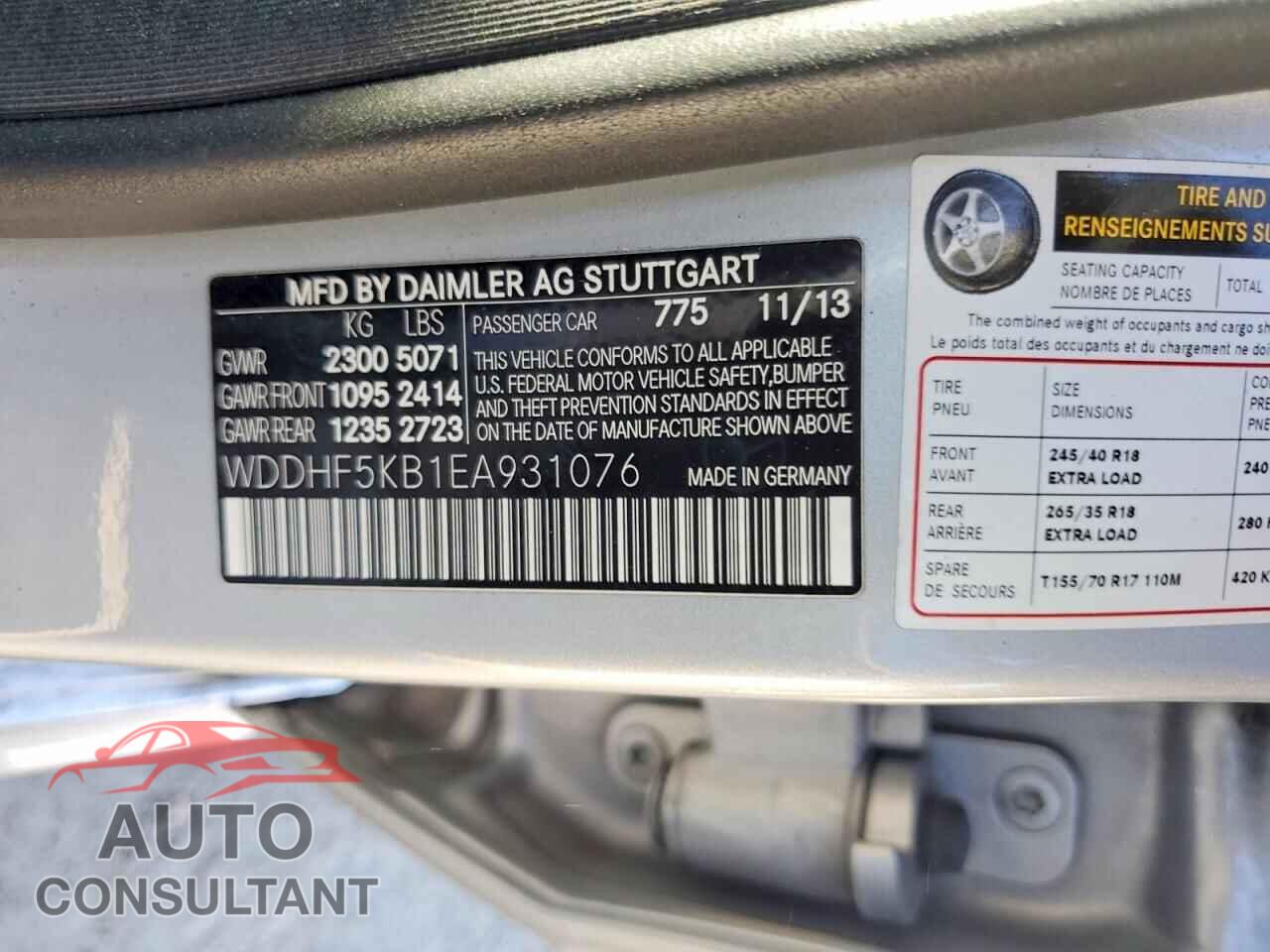 MERCEDES-BENZ E-CLASS 2014 - WDDHF5KB1EA931076