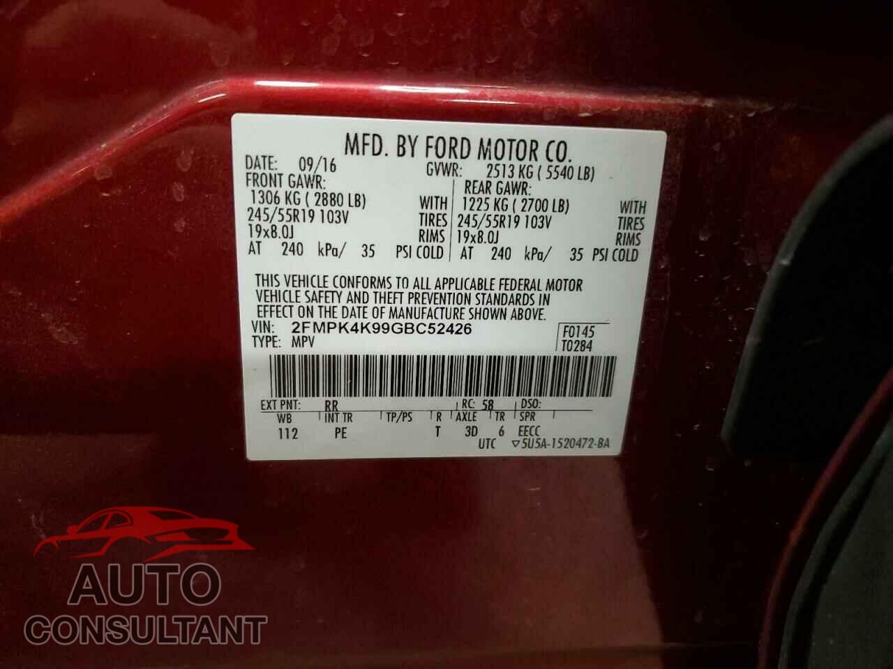 FORD EDGE 2016 - 2FMPK4K99GBC52426