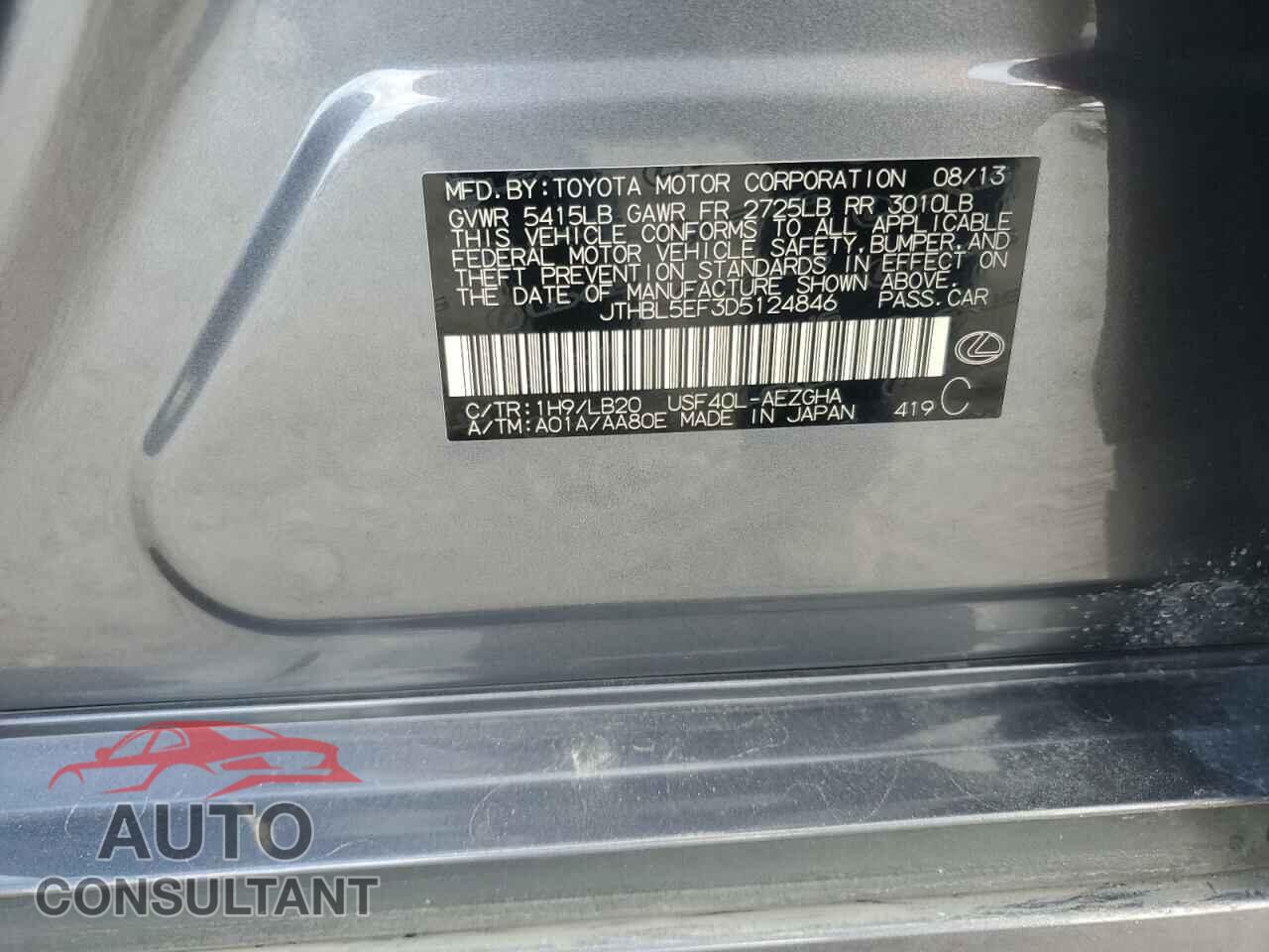 LEXUS LS460 2013 - JTHBL5EF3D5124846