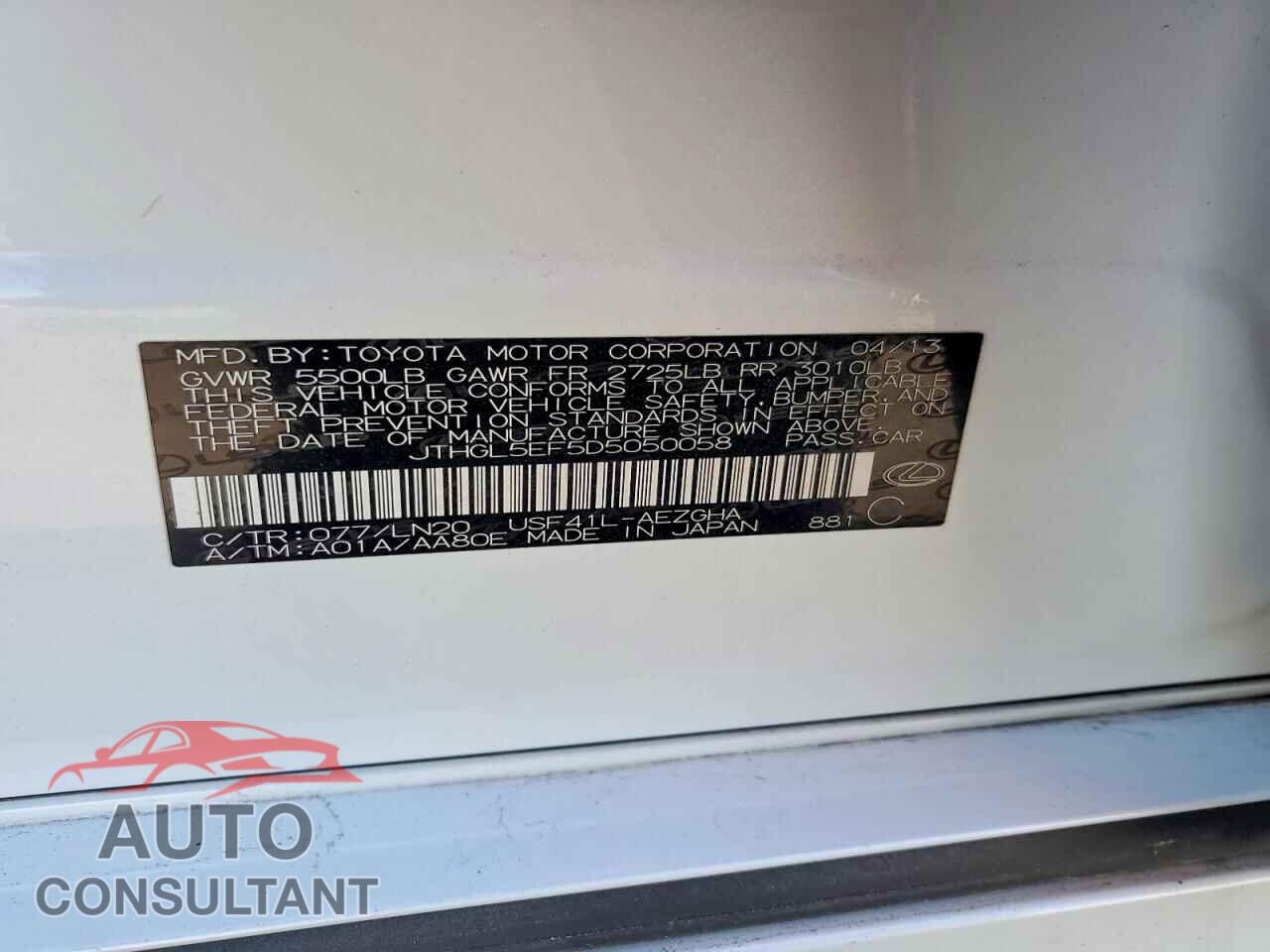 LEXUS LS 460 2013 - JTHGL5EF5D5050058