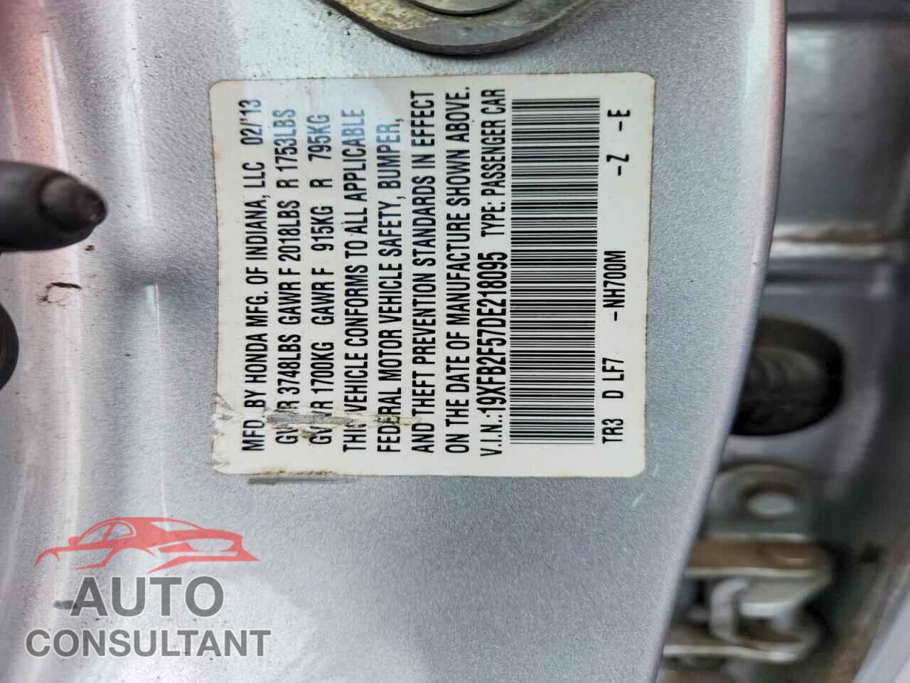 HONDA CIVIC 2013 - 19XFB2F57DE218095