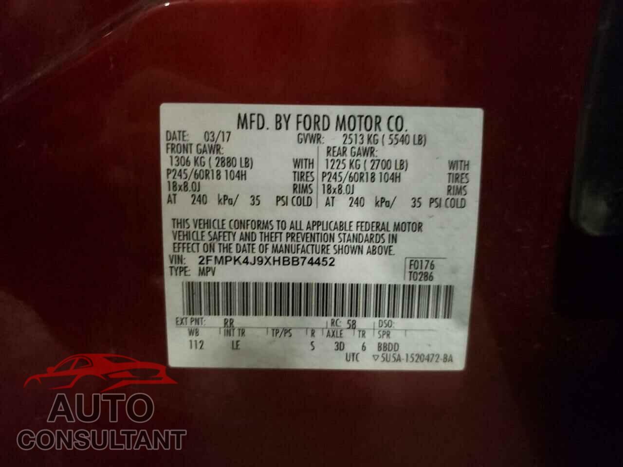 FORD EDGE 2017 - 2FMPK4J9XHBB74452