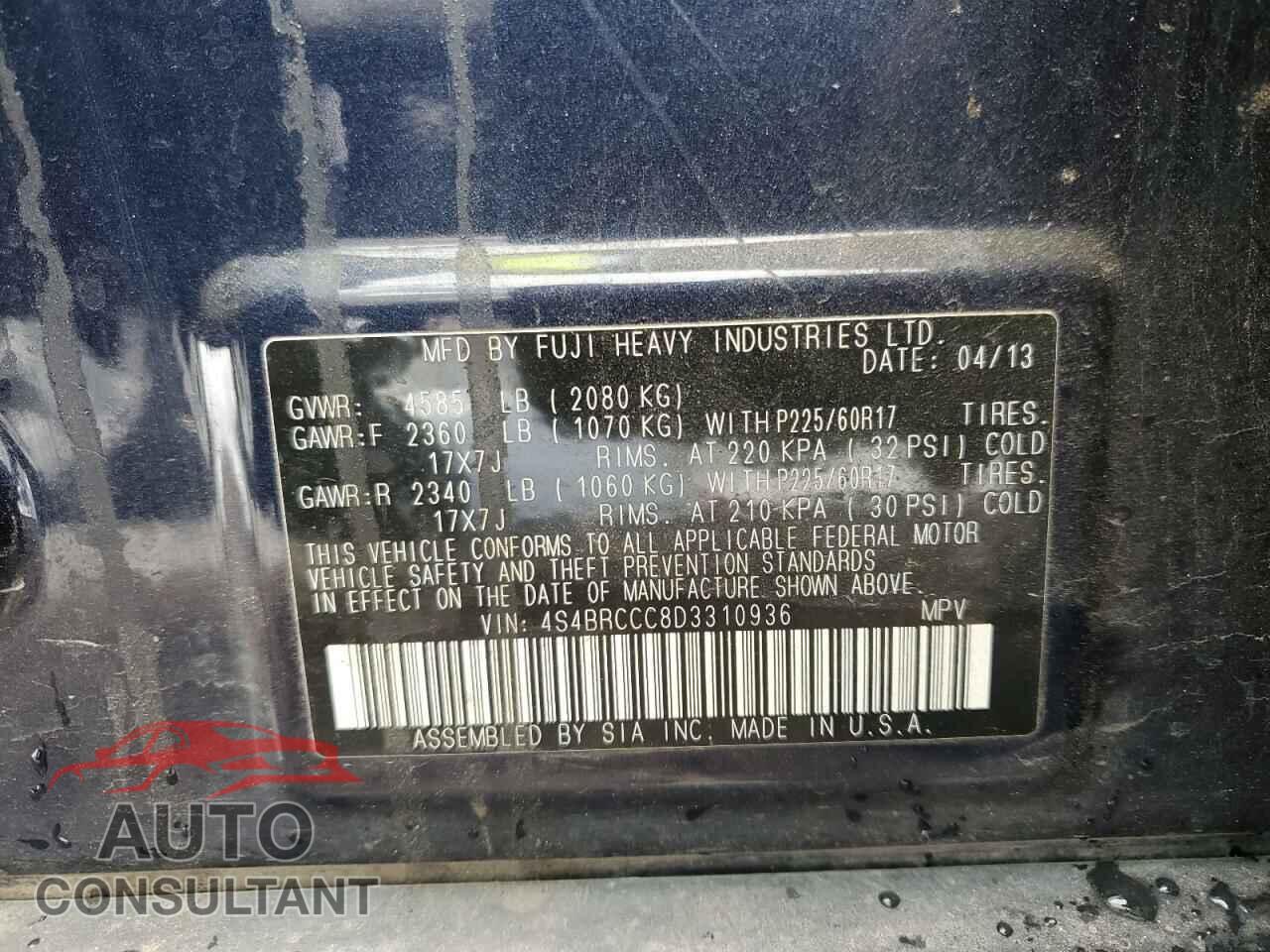 SUBARU OUTBACK 2013 - 4S4BRCCC8D3310936