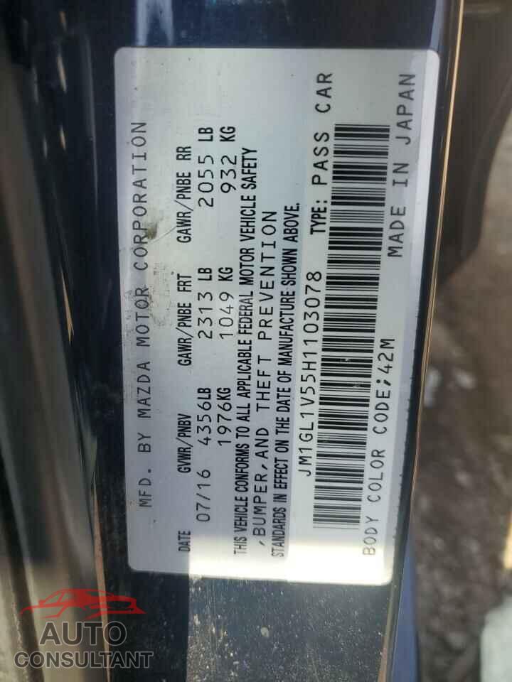 MAZDA 6 2017 - JM1GL1V55H1103078