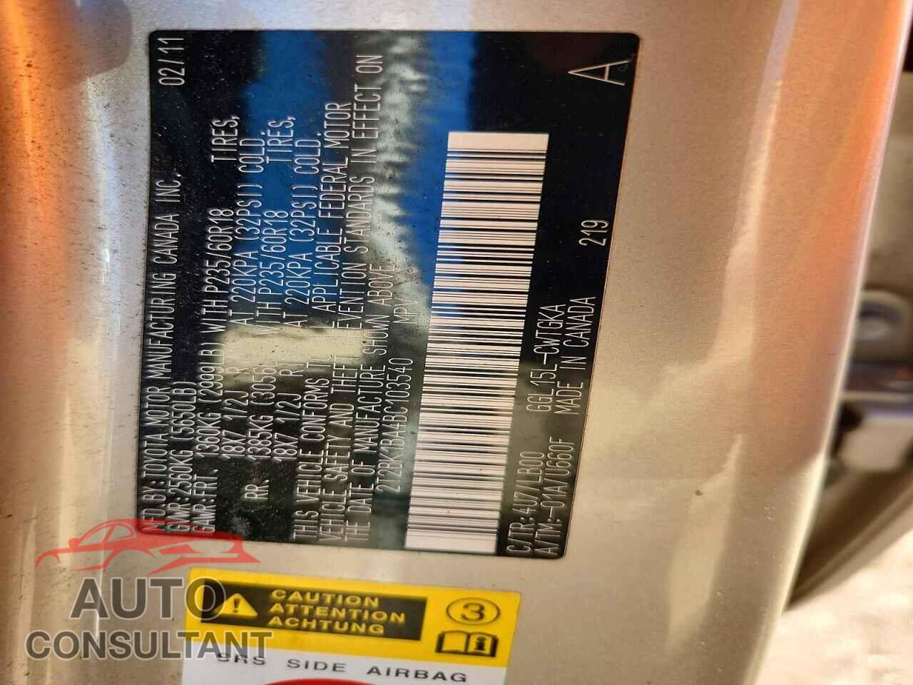 LEXUS RX350 2011 - 2T2BK1BA4BC103540