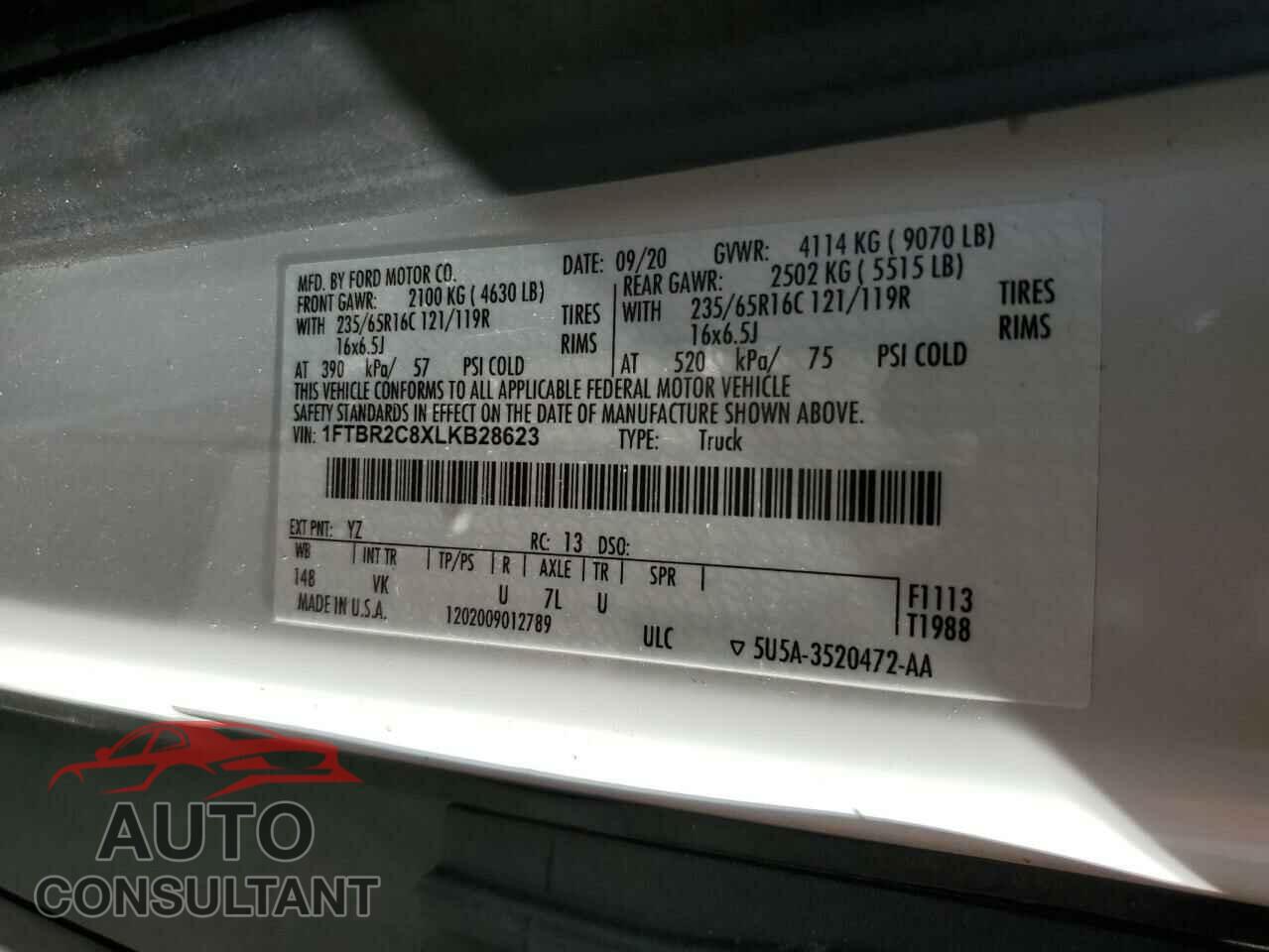 FORD TRANSIT 2020 - 1FTBR2C8XLKB28623