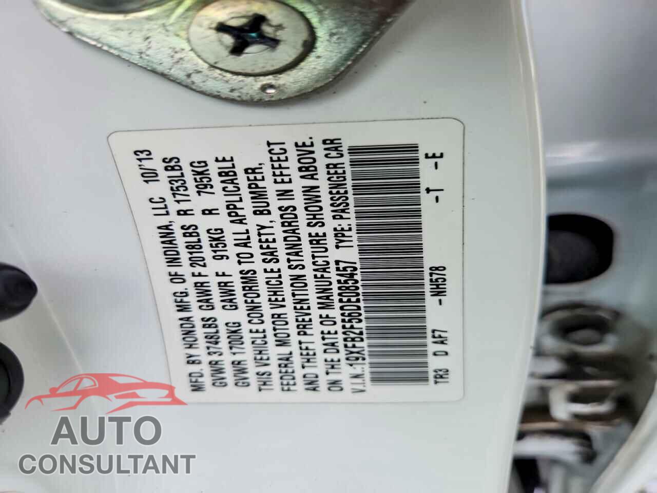 HONDA CIVIC 2013 - 19XFB2F56DE085457