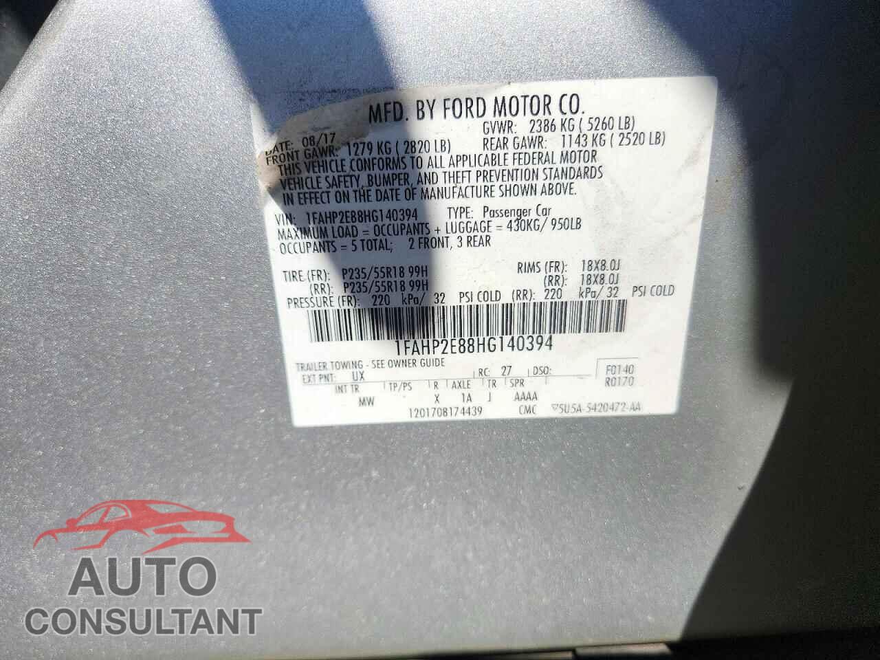 FORD TAURUS 2017 - 1FAHP2E88HG140394