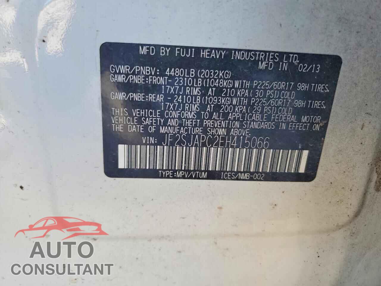 SUBARU FORESTER 2014 - JF2SJAPC2EH415066