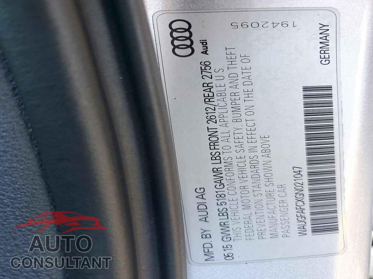 AUDI A6 2016 - WAUGFAFCXGN021047