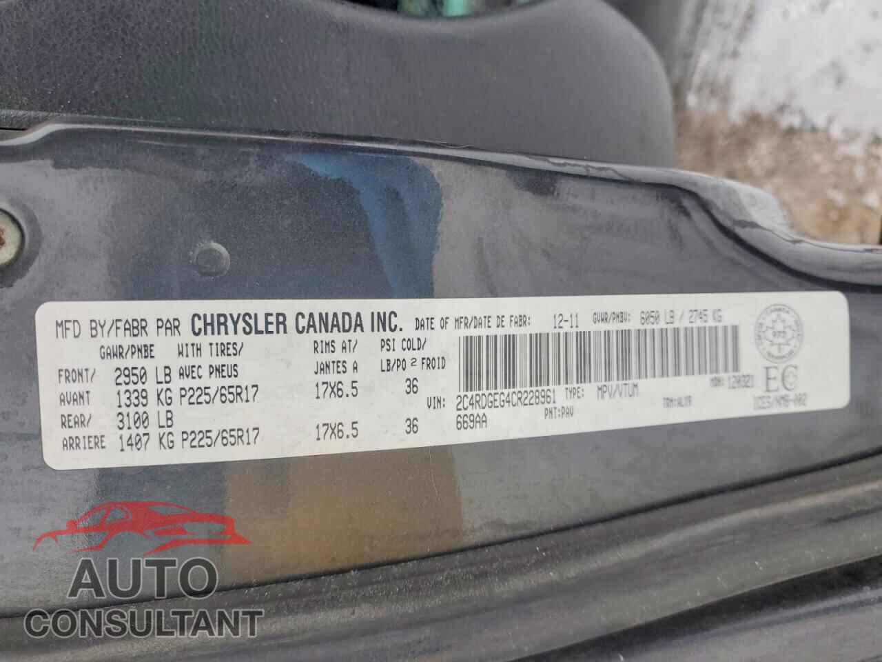 DODGE CARAVAN 2012 - 2C4RDGEG4CR228961
