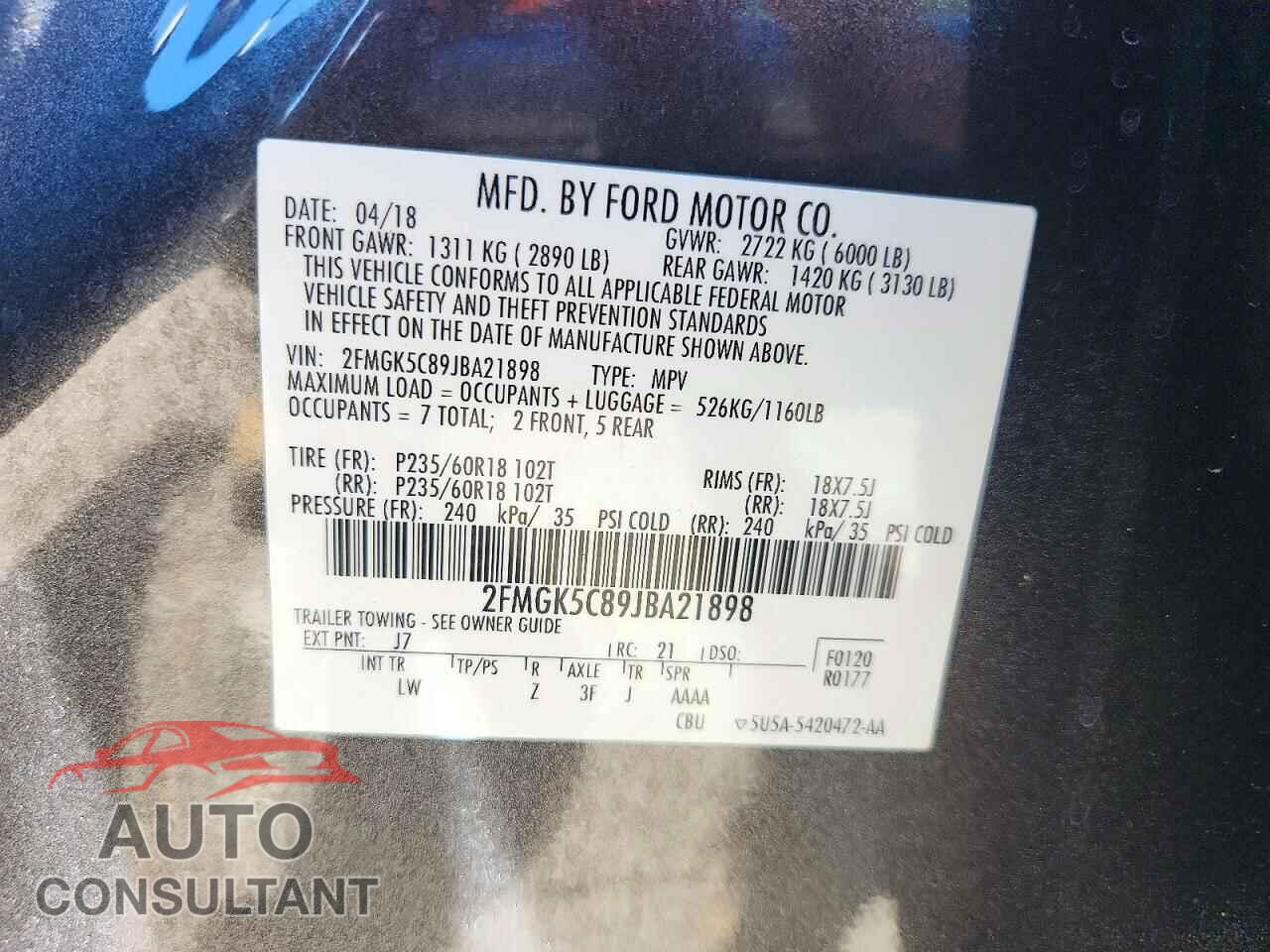 FORD FLEX 2018 - 2FMGK5C89JBA21898