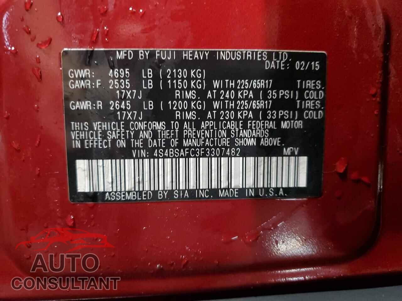 SUBARU OUTBACK 2015 - 4S4BSAFC3F3307482