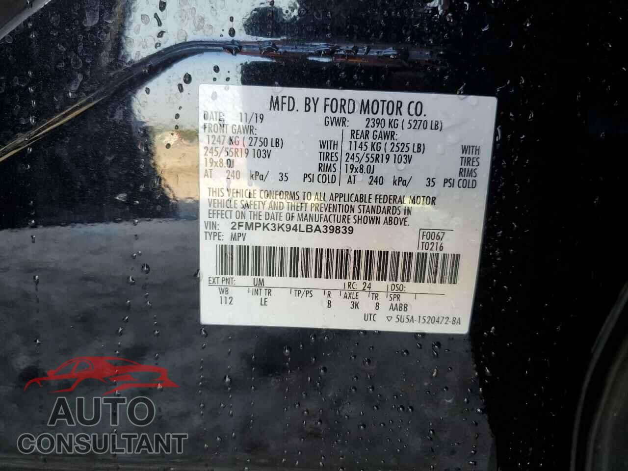 FORD EDGE 2020 - 2FMPK3K94LBA39839
