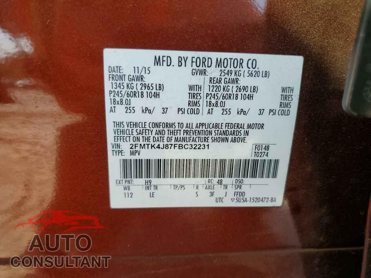 FORD EDGE 2015 - 2FMTK4J87FBC32231
