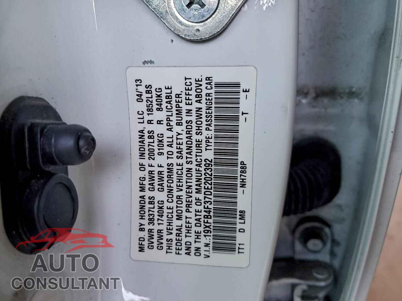 HONDA CIVIC 2013 - 19XFB4F37DE202392
