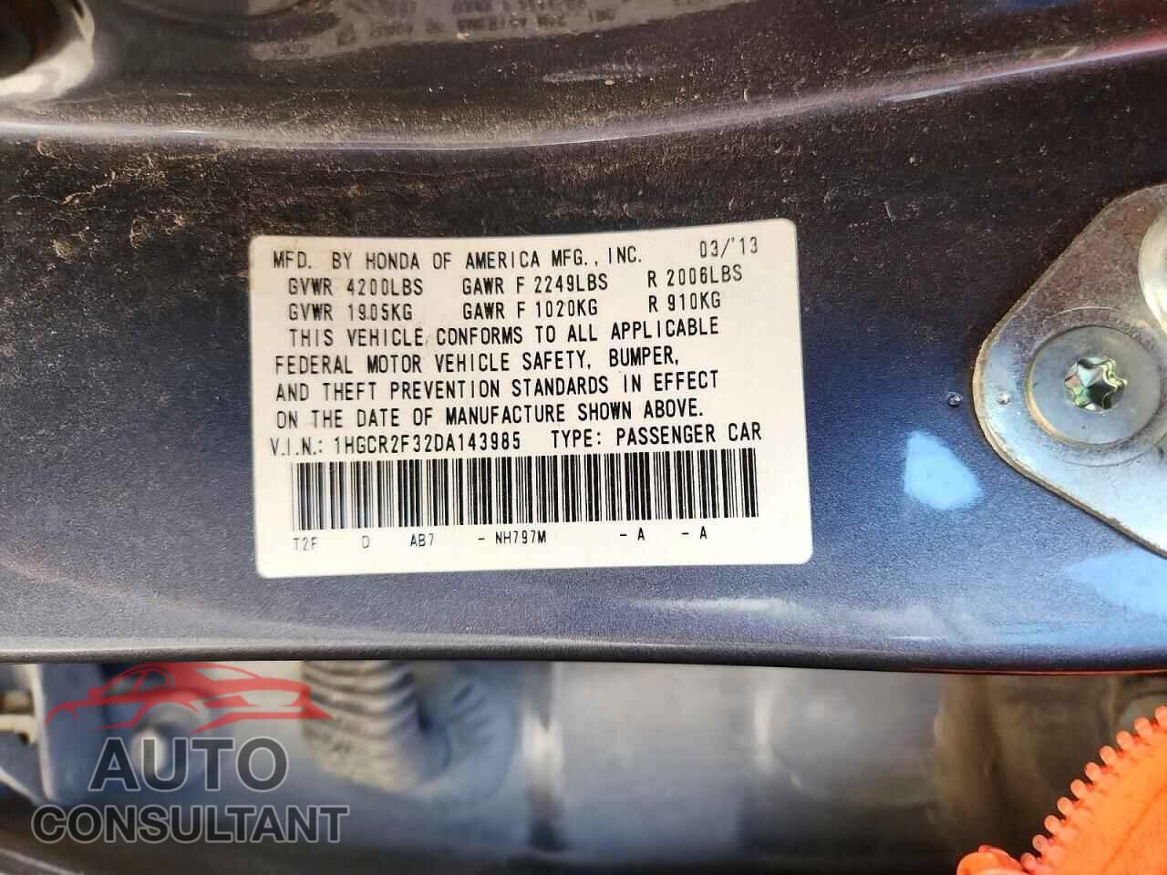 HONDA ACCORD 2013 - 1HGCR2F32DA143985