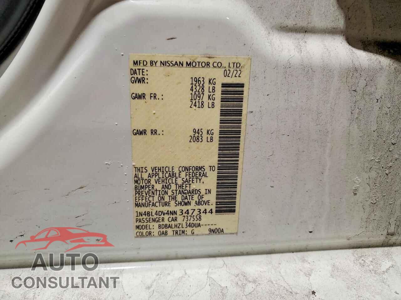 NISSAN ALTIMA 2022 - 1N4BL4DV4NN347344