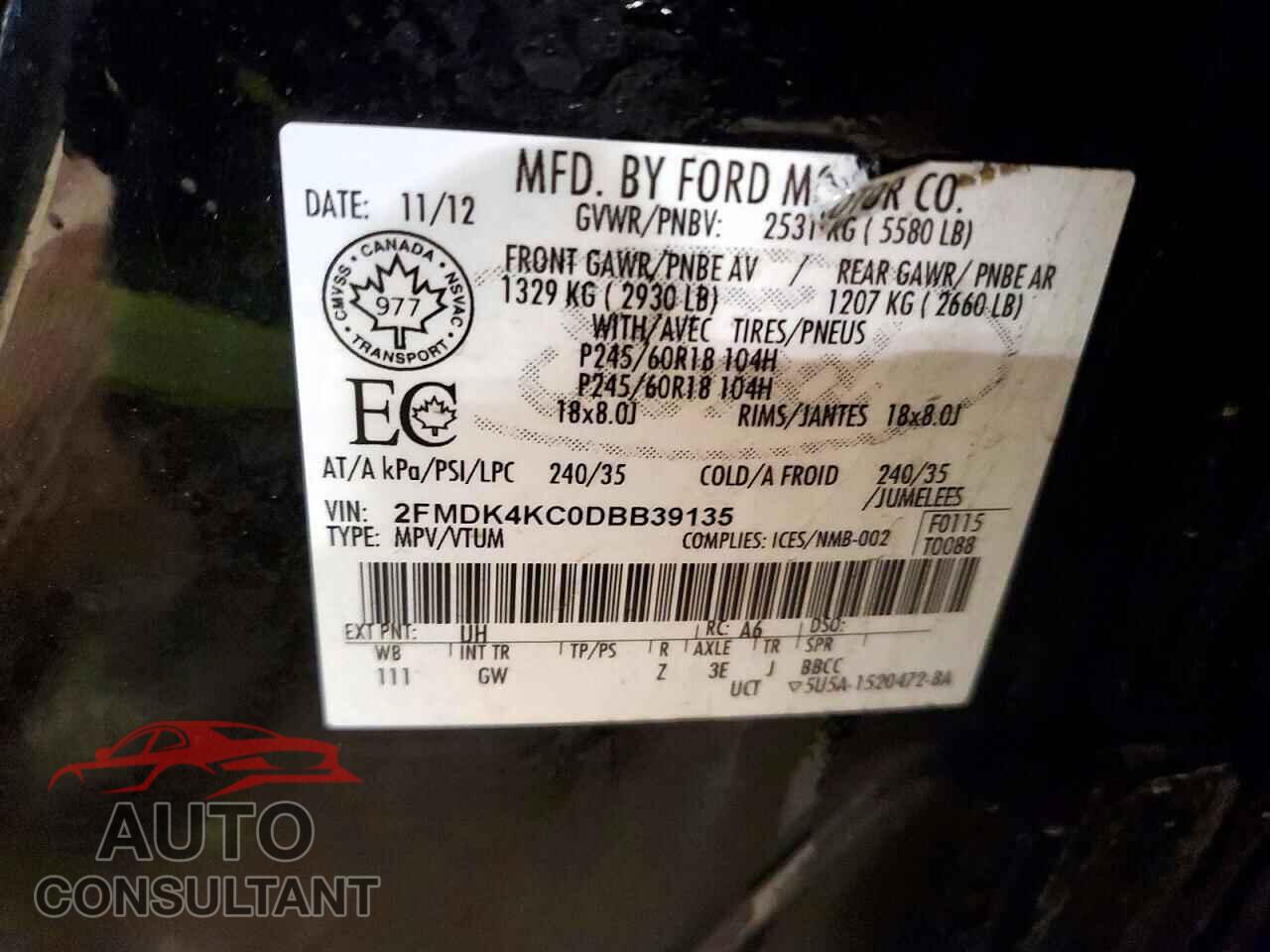 FORD EDGE 2013 - 2FMDK4KC0DBB39135