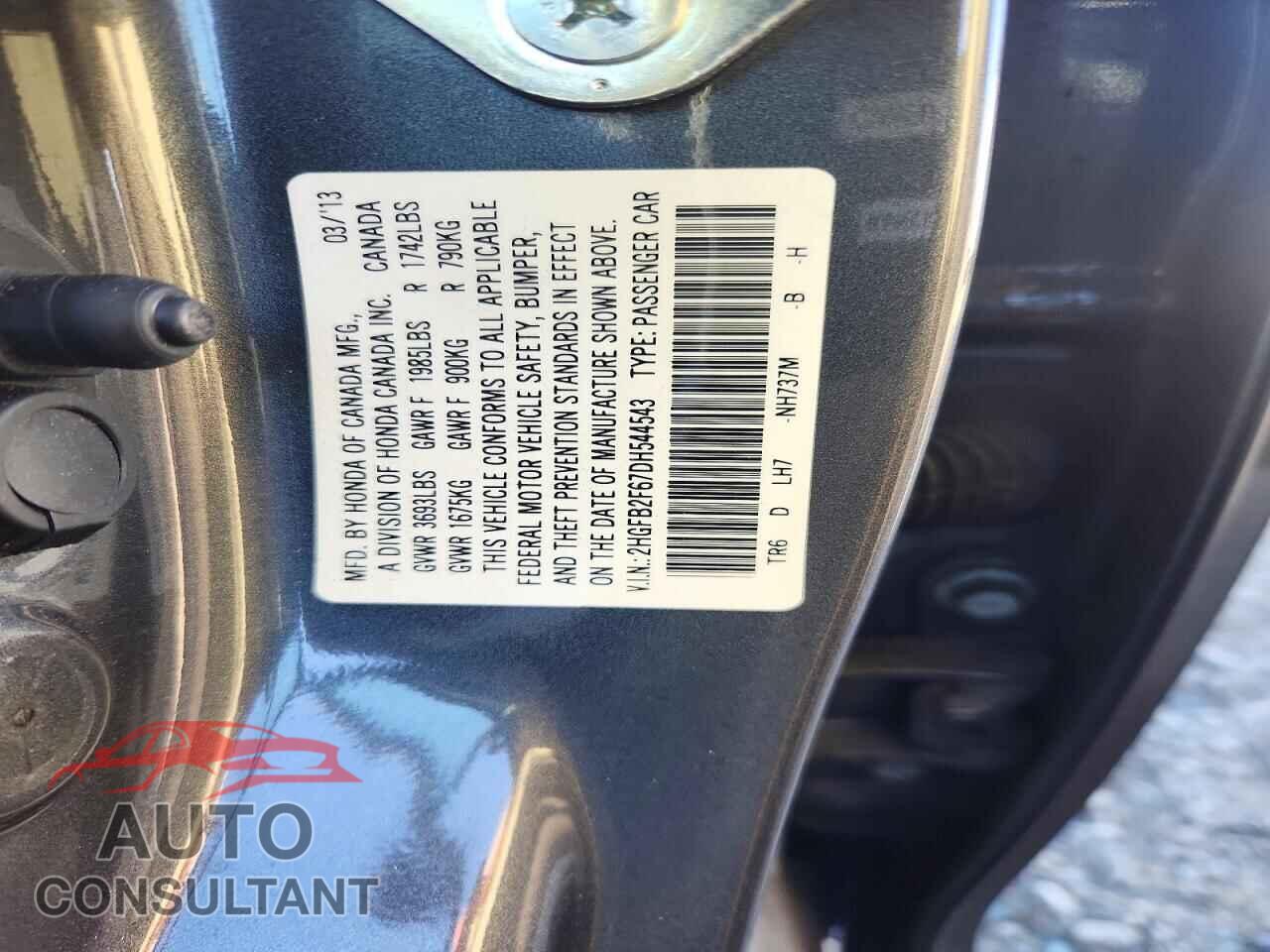 HONDA CIVIC 2013 - 2HGFB2F67DH544543