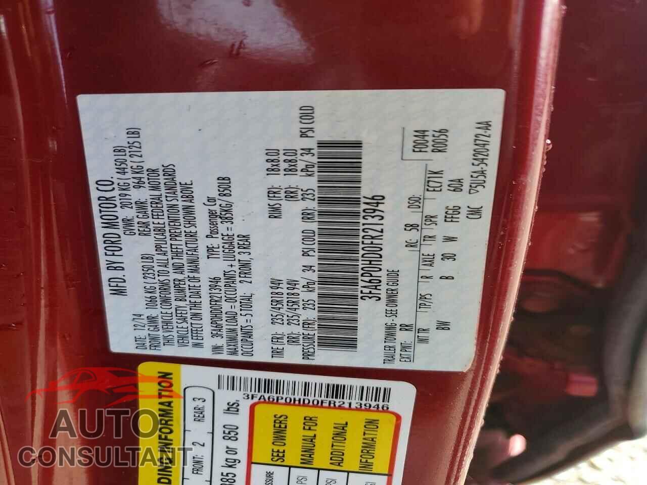 FORD FUSION 2015 - 3FA6P0HD0FR213946