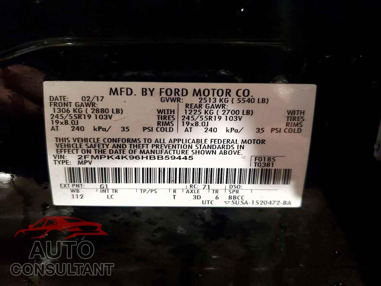 FORD EDGE 2017 - 2FMPK4K96HBB59445