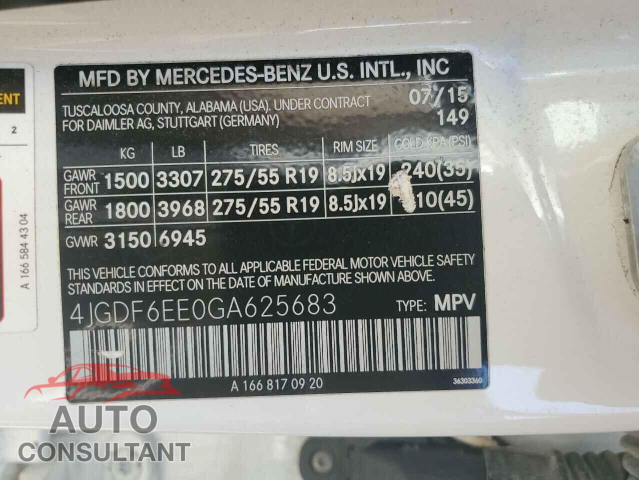 MERCEDES-BENZ GL-CLASS 2016 - 4JGDF6EE0GA625683