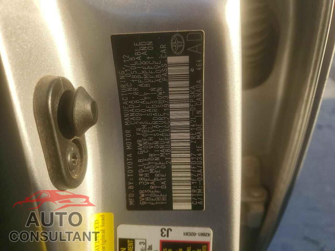 TOYOTA COROLLA 2012 - 2T1BU4EEXCC771973