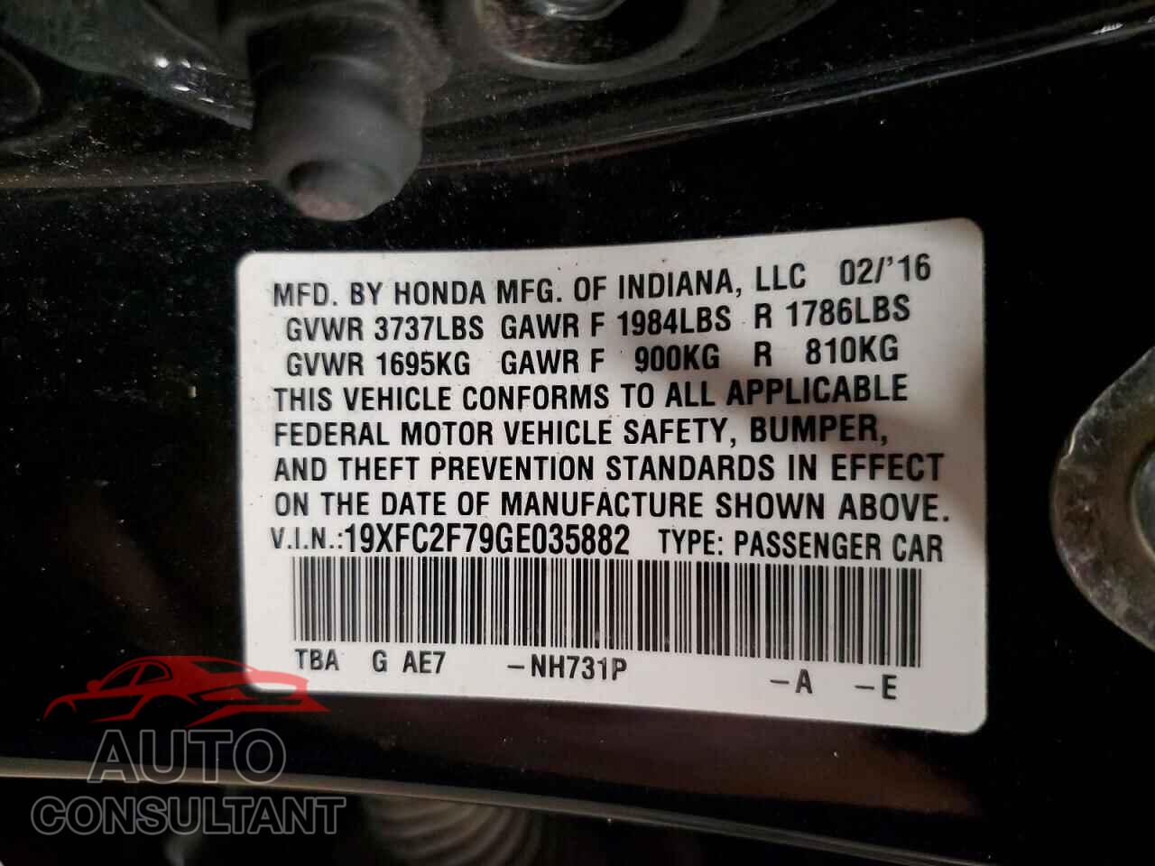 HONDA CIVIC 2016 - 19XFC2F79GE035882
