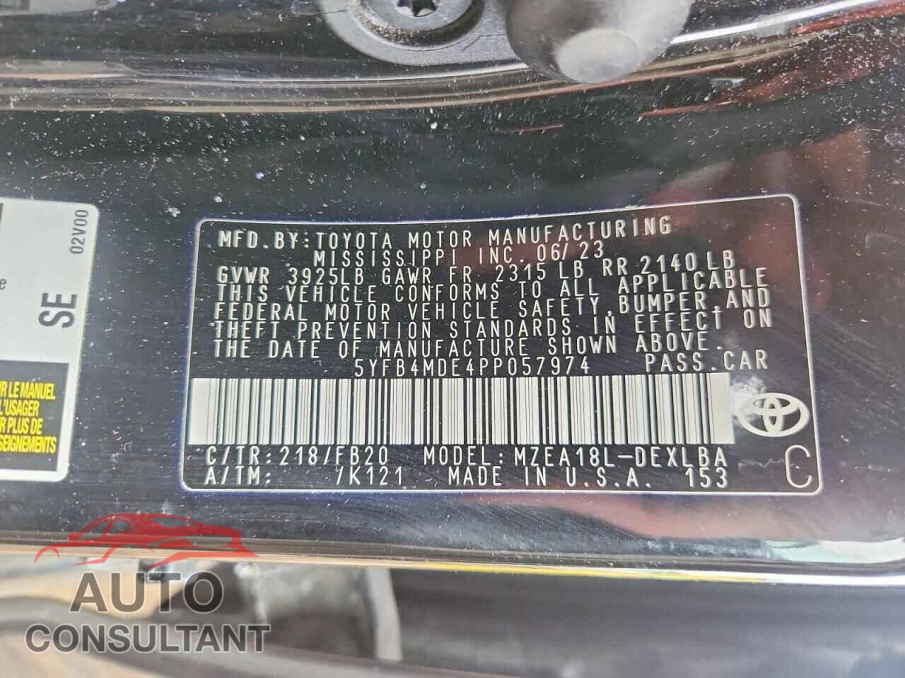 TOYOTA COROLLA 2023 - 5YFB4MDE4PP057974