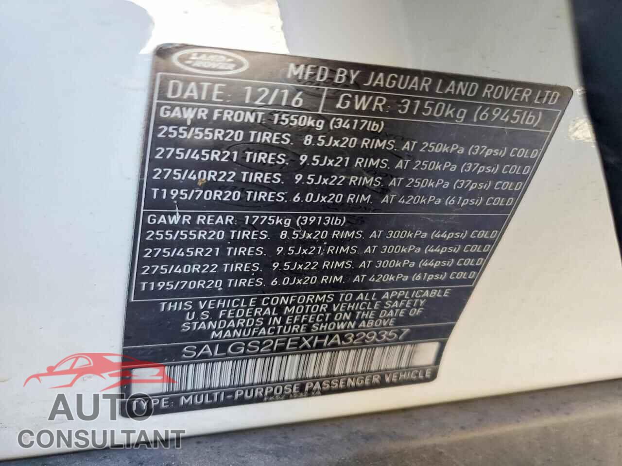 LAND ROVER RANGEROVER 2017 - SALGS2FEXHA329357