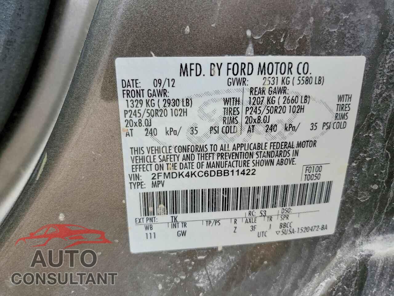 FORD EDGE 2013 - 2FMDK4KC6DBB11422