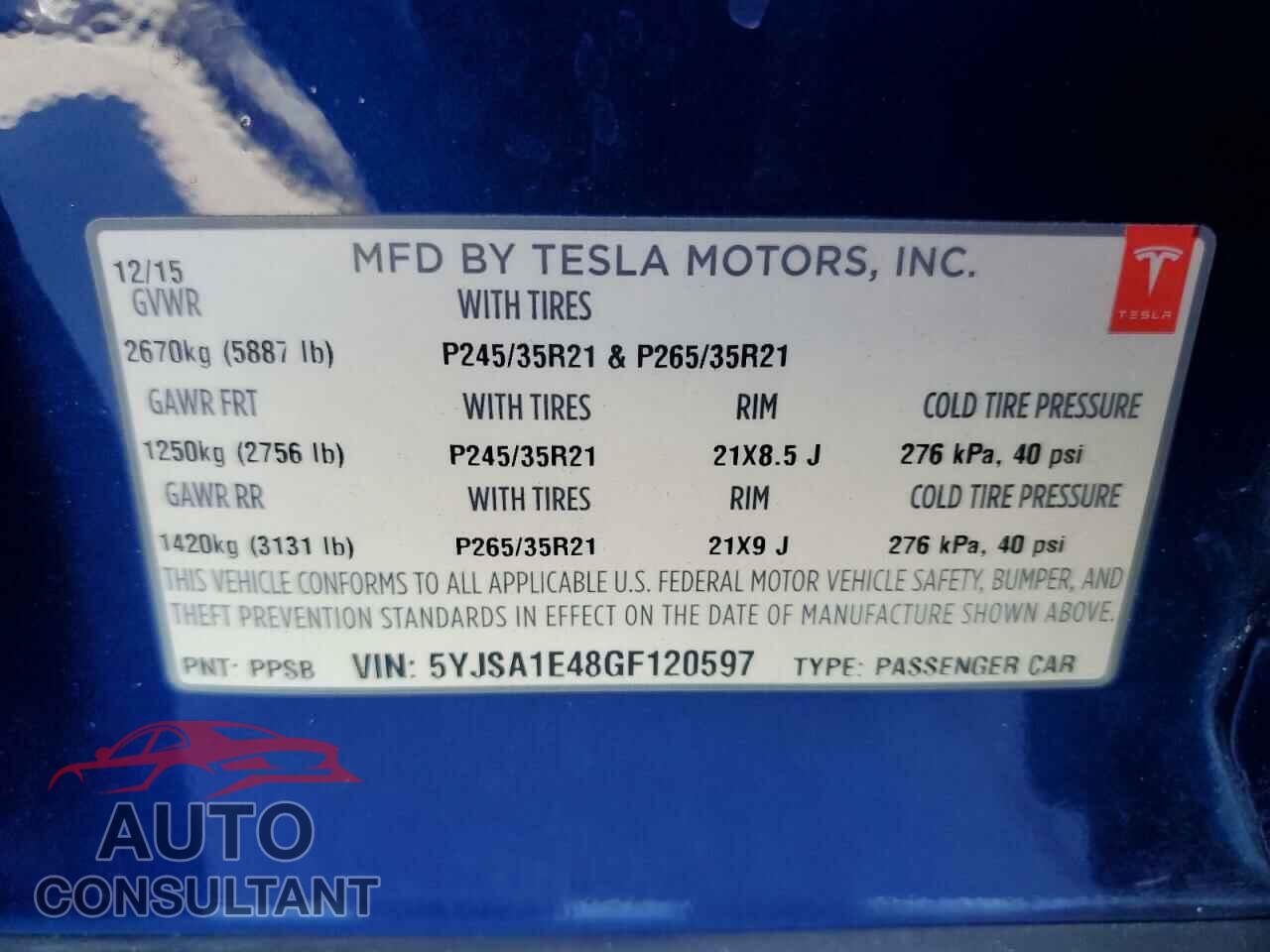 TESLA MODEL S 2016 - 5YJSA1E48GF120597
