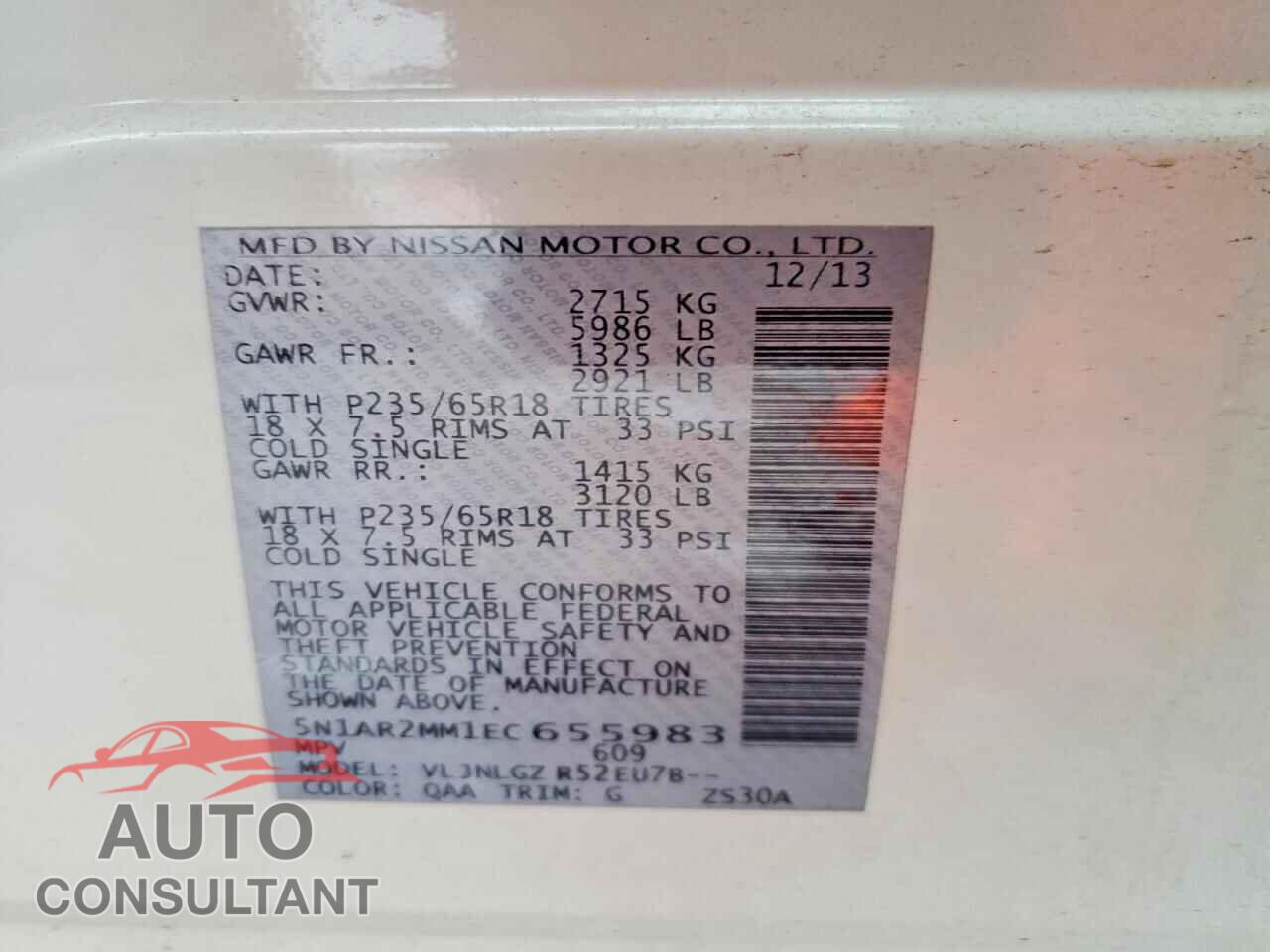 NISSAN PATHFINDER 2014 - 5N1AR2MM1EC655983