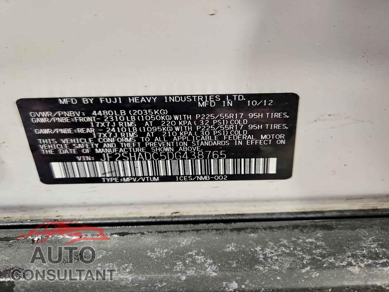 SUBARU FORESTER 2013 - JF2SHADC5DG438765