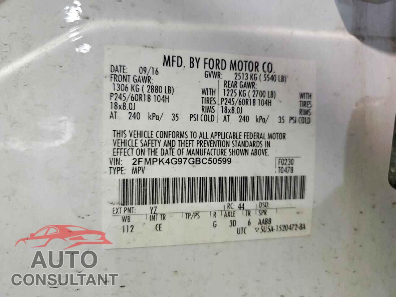 FORD EDGE 2016 - 2FMPK4G97GBC50599