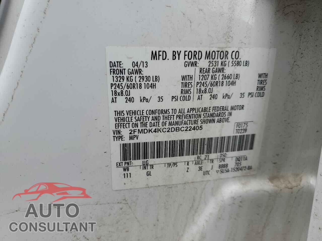 FORD EDGE 2013 - 2FMDK4KC2DBC22405
