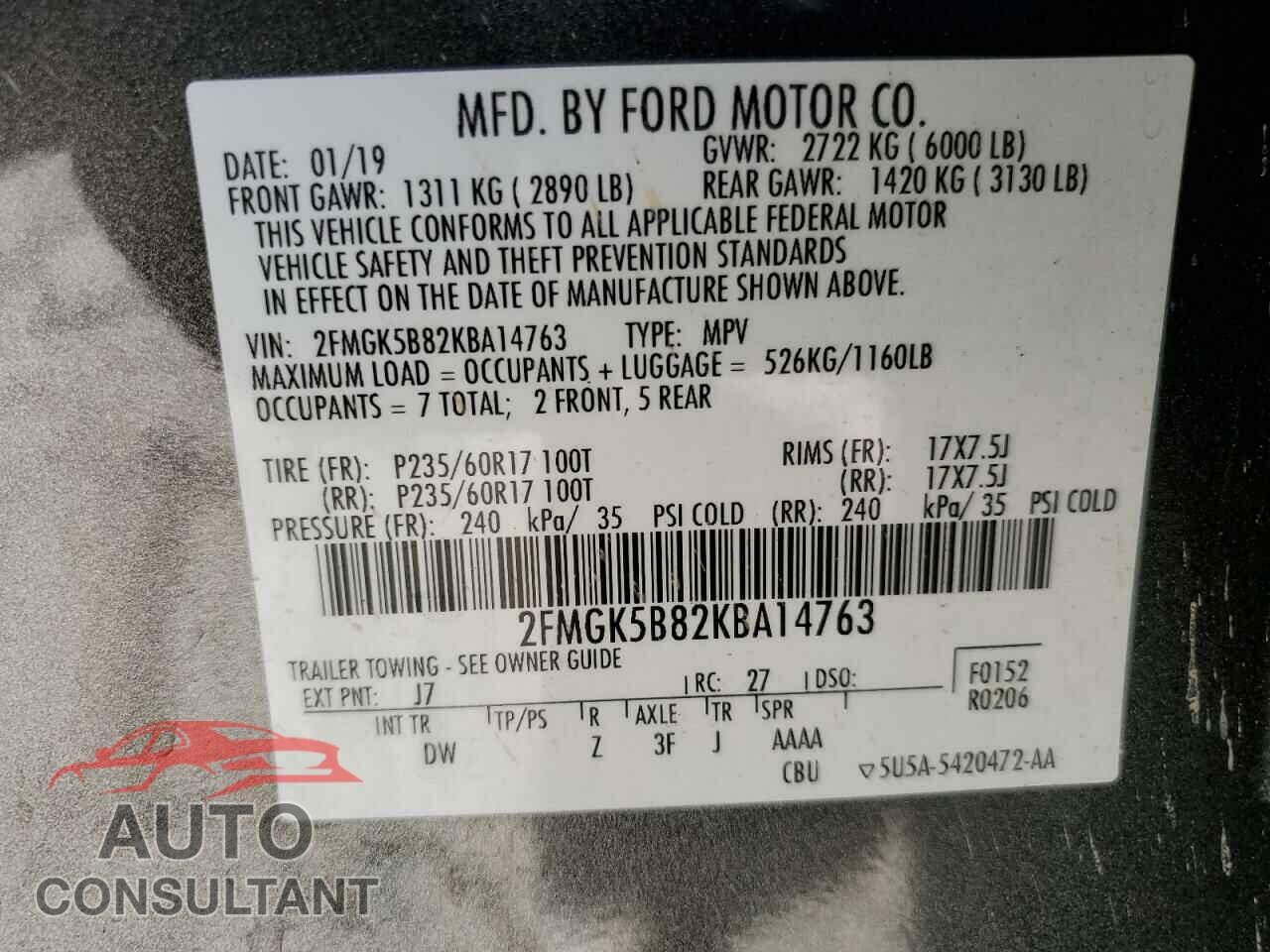 FORD FLEX 2019 - 2FMGK5B82KBA14763