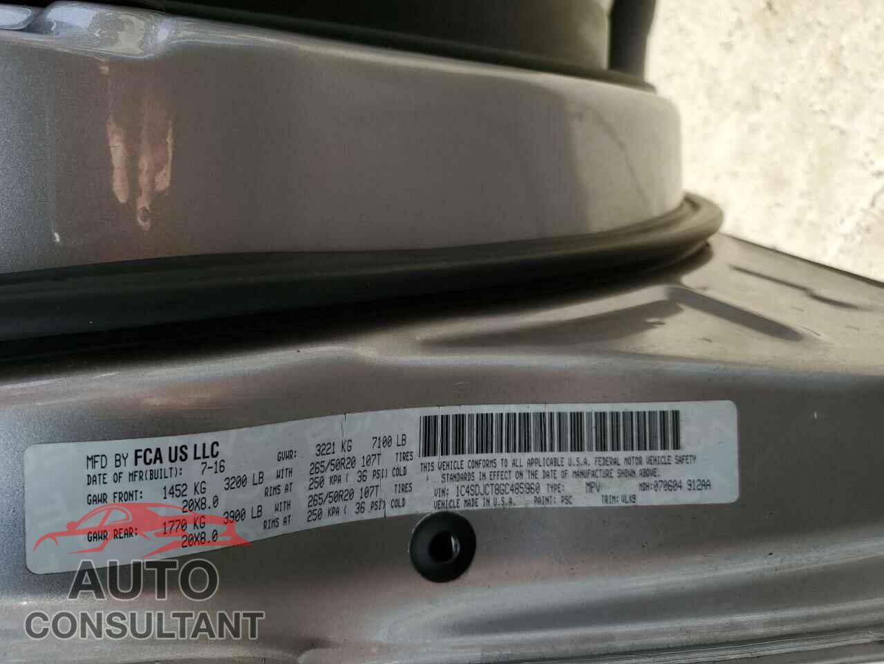 DODGE DURANGO 2016 - 1C4SDJCT8GC485960