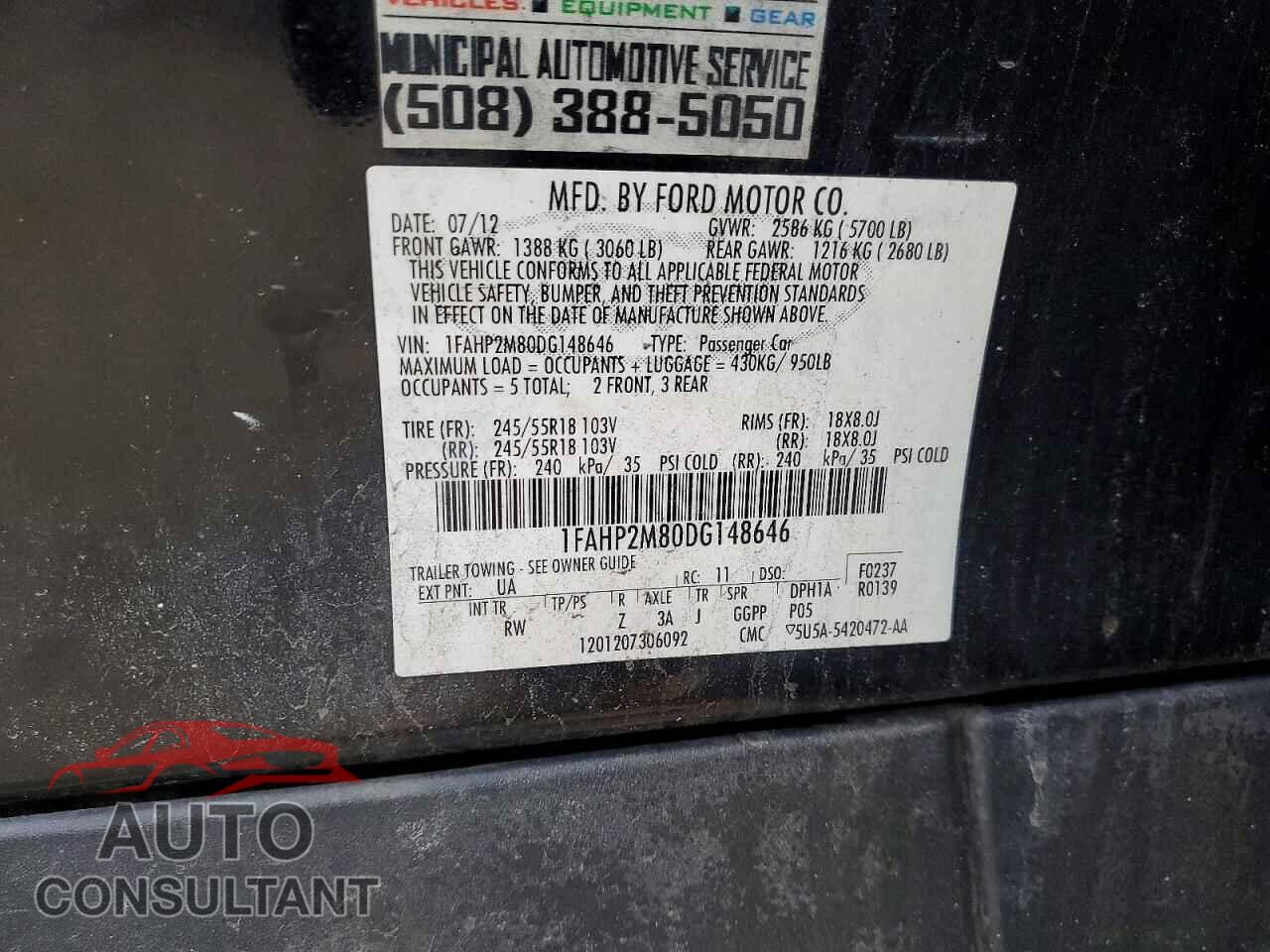FORD TAURUS 2013 - 1FAHP2M80DG148646