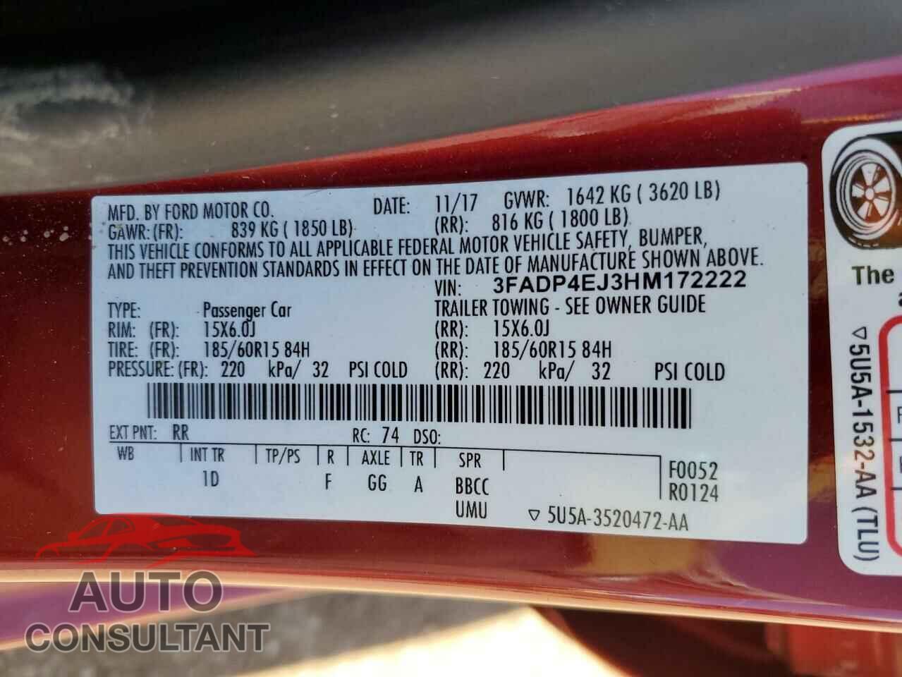 FORD FIESTA 2017 - 3FADP4EJ3HM172222