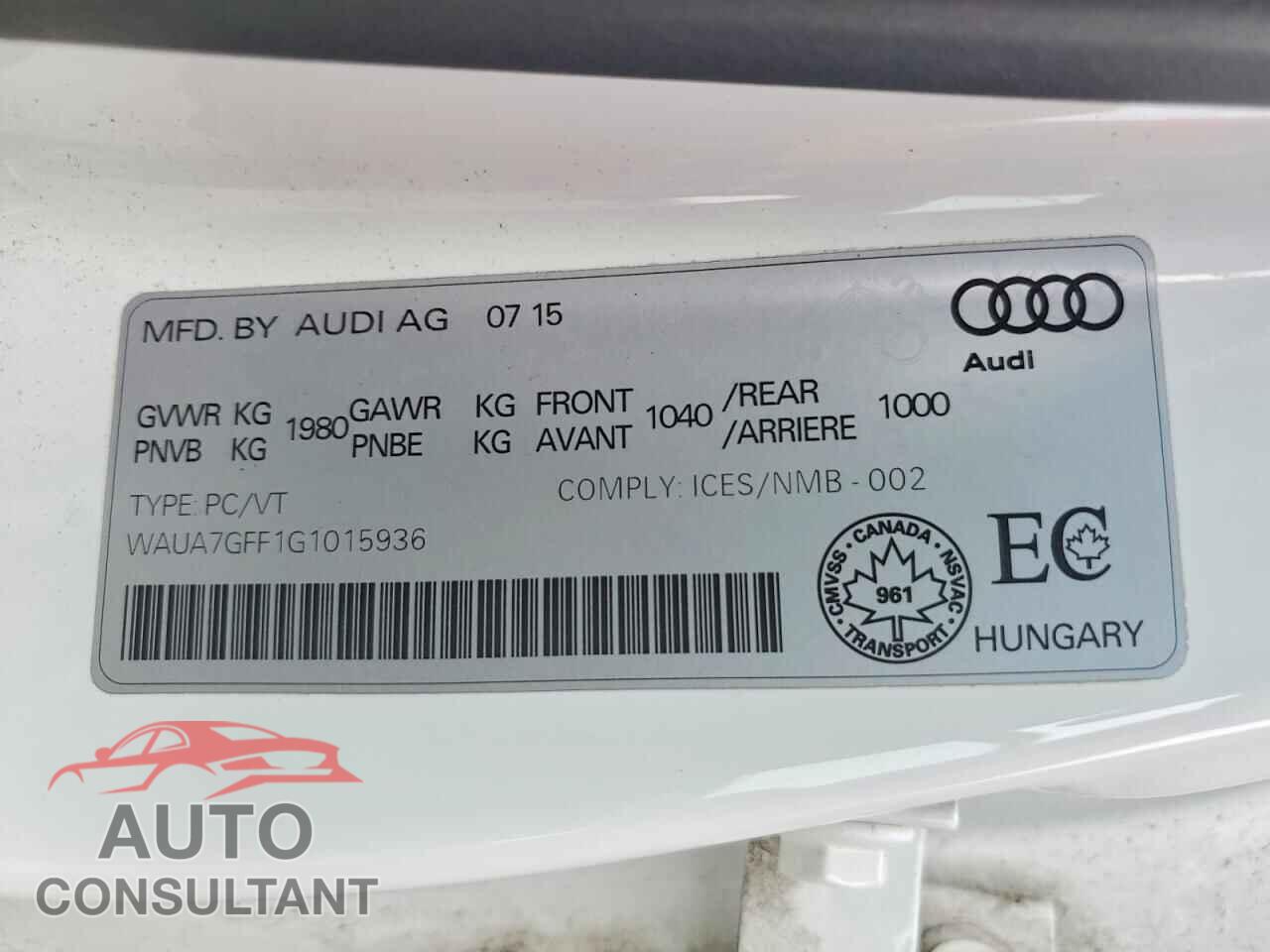 AUDI A3 2016 - WAUA7GFF1G1015936