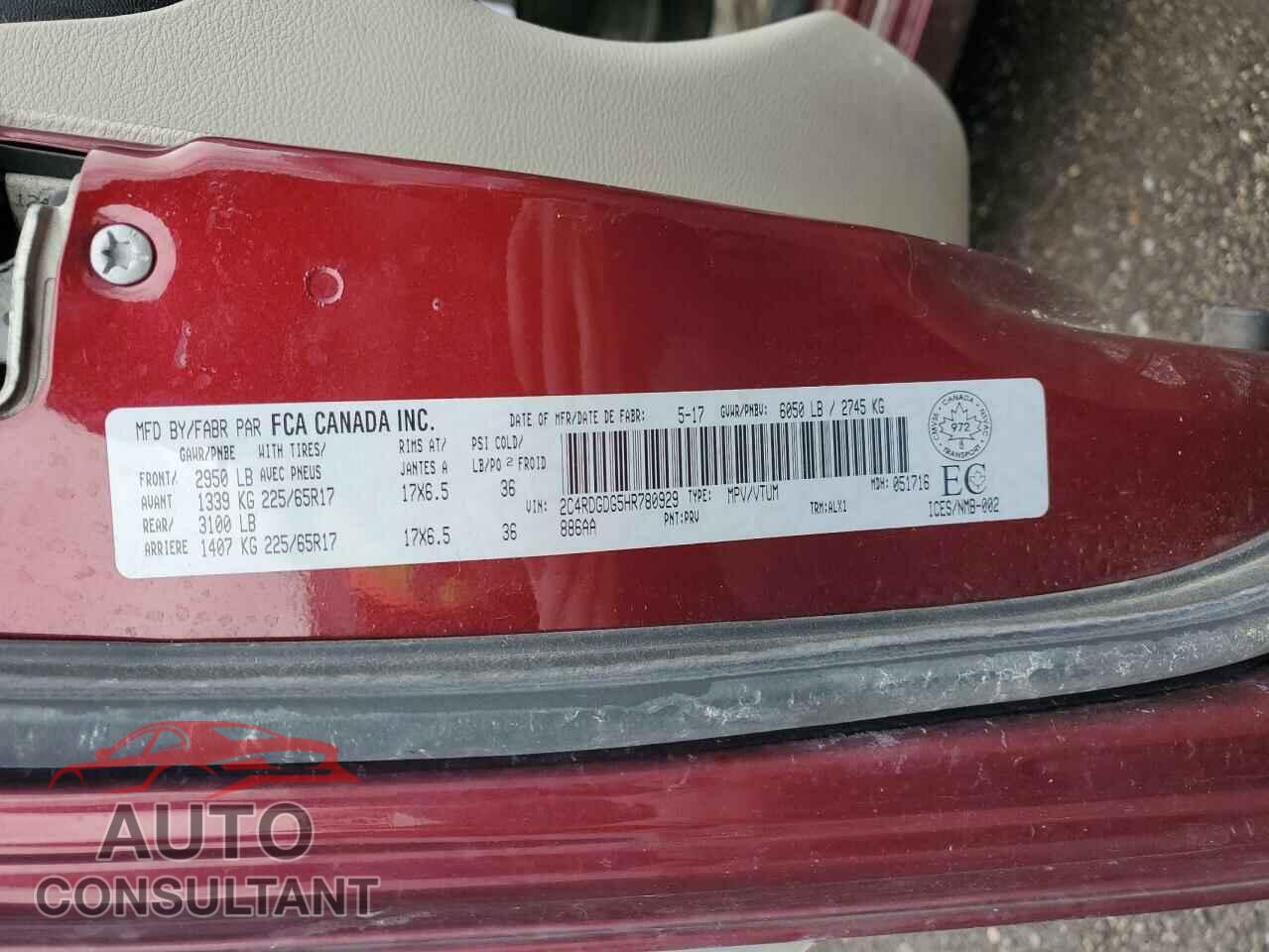 DODGE CARAVAN 2017 - 2C4RDGDG5HR780929