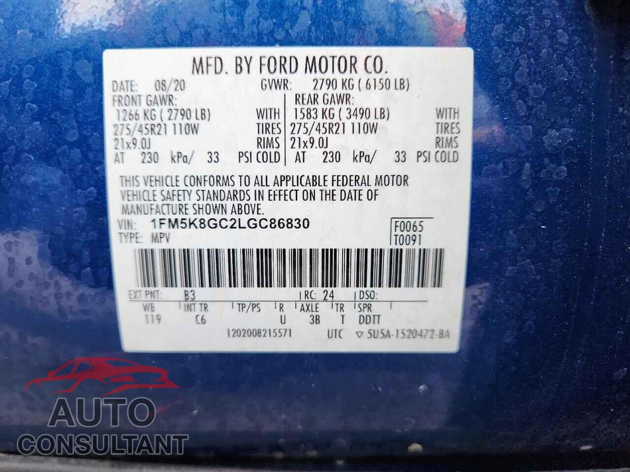 FORD EXPLORER 2020 - 1FM5K8GC2LGC86830