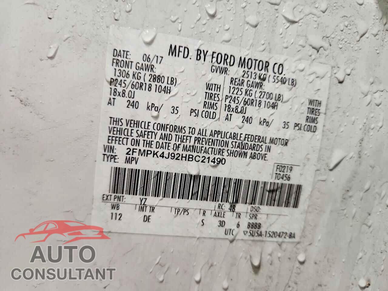 FORD EDGE 2017 - 2FMPK4J92HBC21490