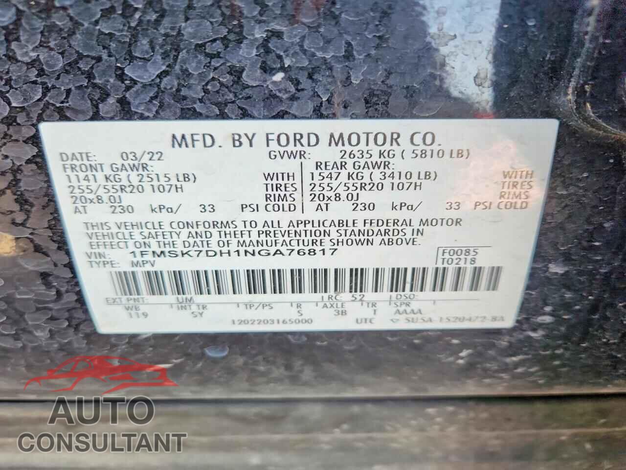 FORD EXPLORER 2022 - 1FMSK7DH1NGA76817
